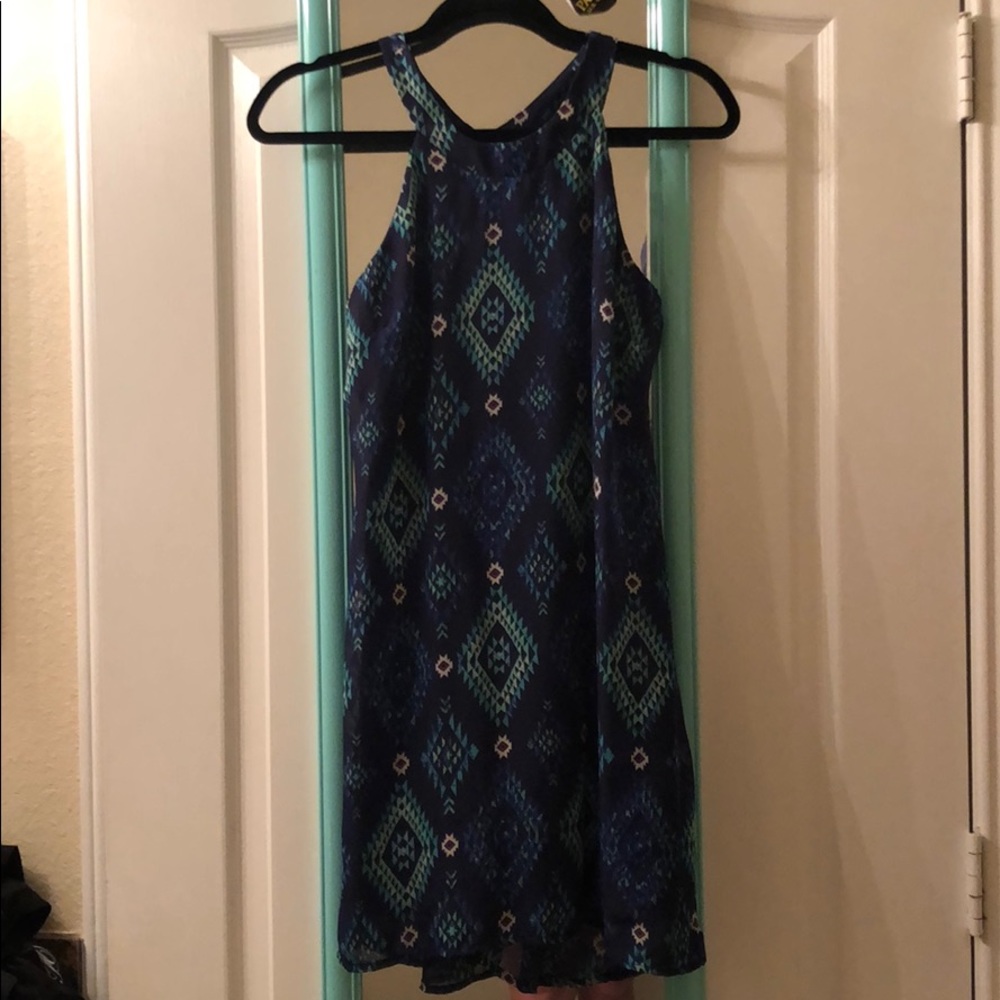 Blue and Green Patterned Halter Dress